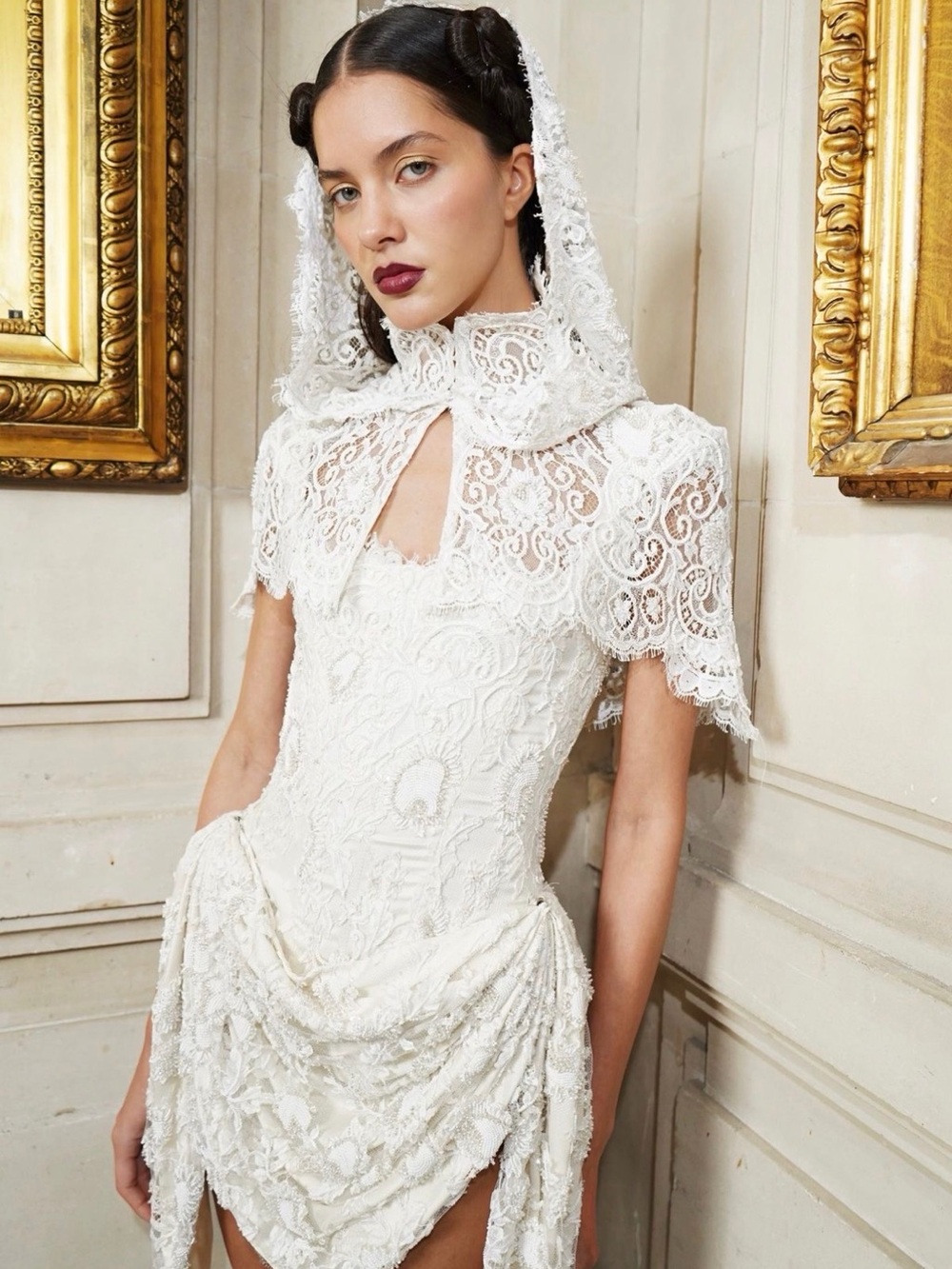 Annie’s Ibiza Verona Mini Dress - Ivory WITH white bolero and veil hood